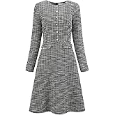 Hobemty Women's Tweed Dress Long Sleeve Elegant Business Work A-Line Dresses