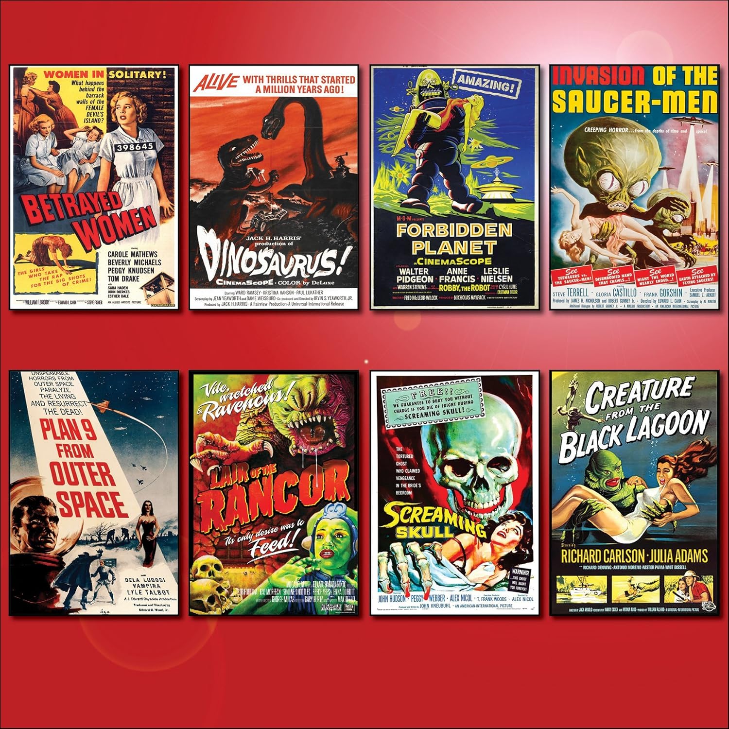 Classic B Movie Film Poster Fridge Magnets - Set of 8 large fridge magnets No.2