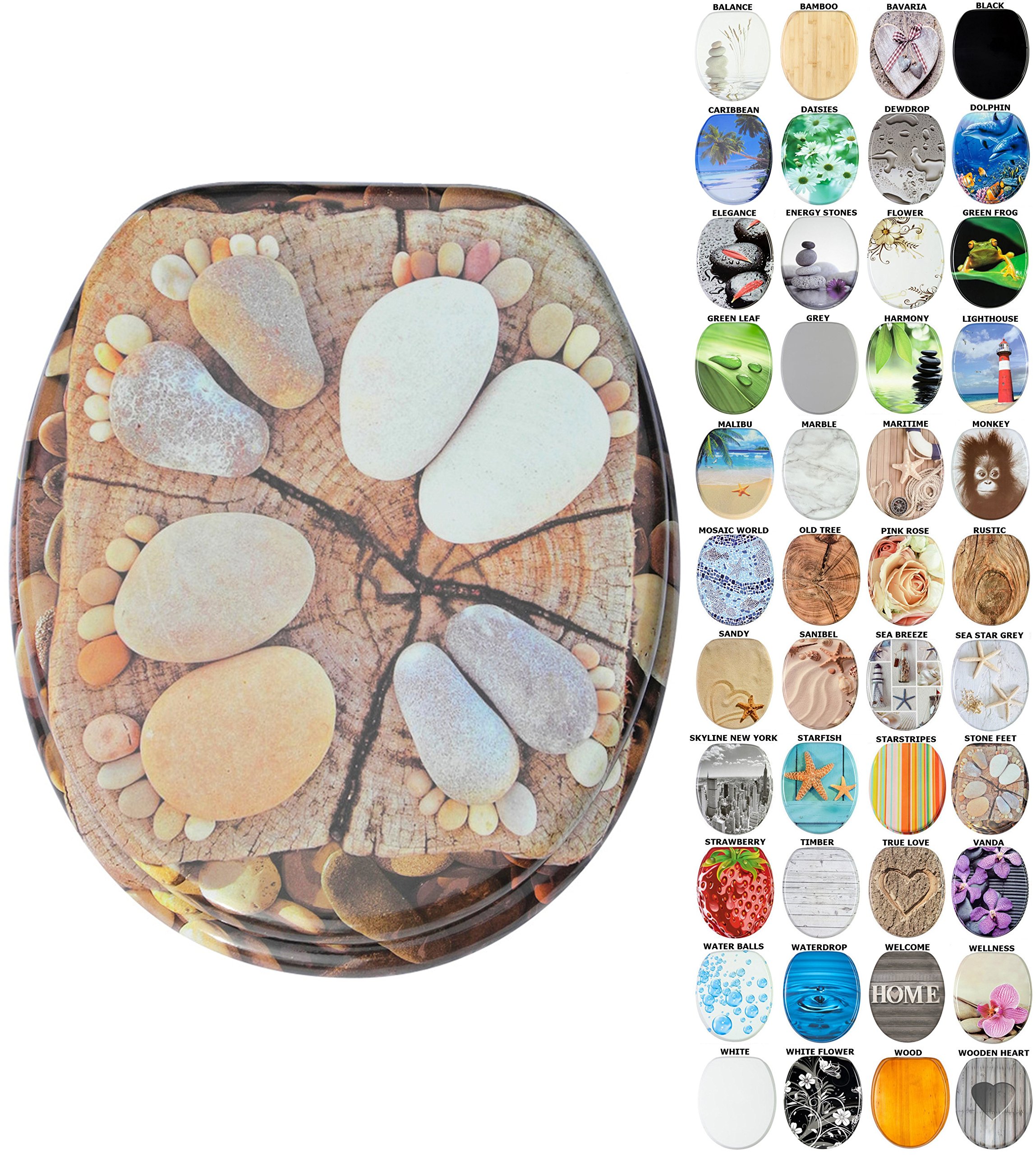 Sanilo Soft Close Toilet Seat, Wide Choice of New Toilet Seats, Stable Hinges, Easy to Mount (Stone Feet) — image 1
