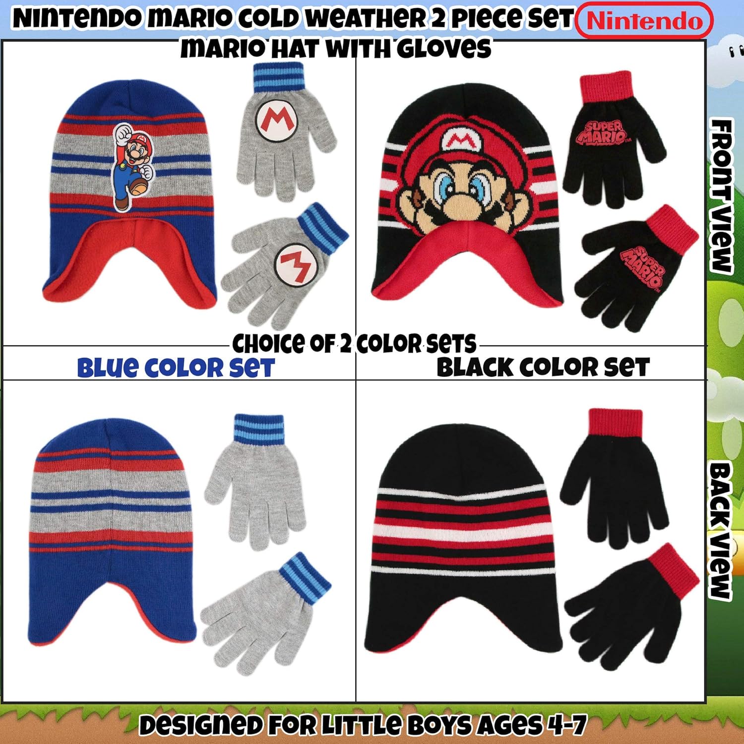 Nintendo Boys' Little Super Mario Hat and Gloves Cold Weather Set, Age 4-7: Clothing