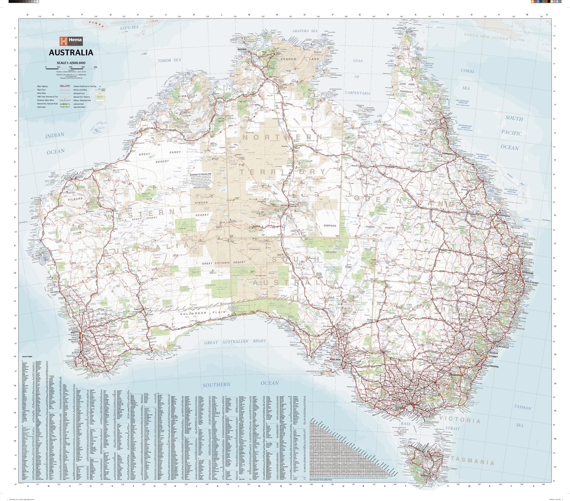 Australia Large Map - 40" x 35.25" Laminated
