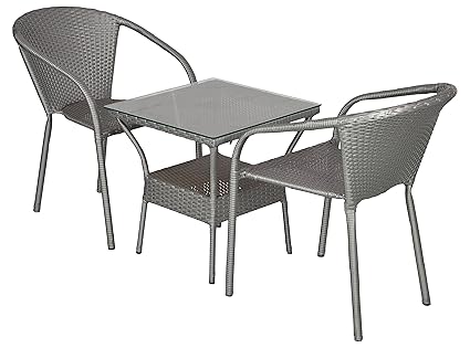 FurniFuture Plasma Outdoor Patio Furniture Set 2+1 - (Silver with Black Stripes)