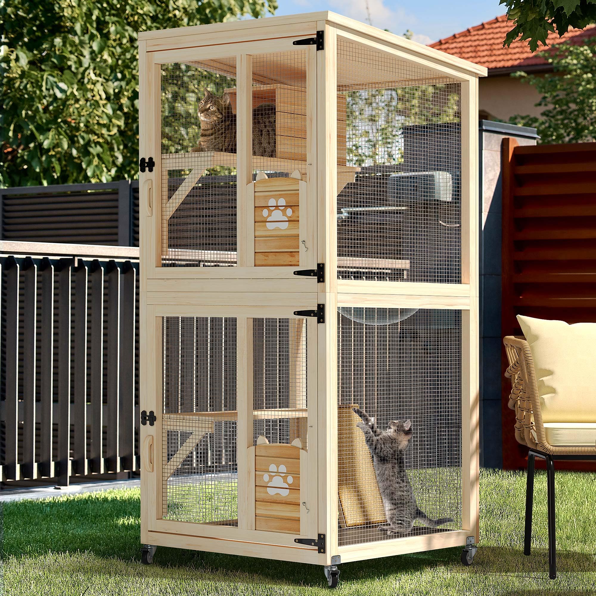 Photo 1 of *Partial Set* YITAHOME Cat House 70.9" Catio Outdoor Cat Enclosure with Space Capsule Bed and Scratcher Ramp, Natural
