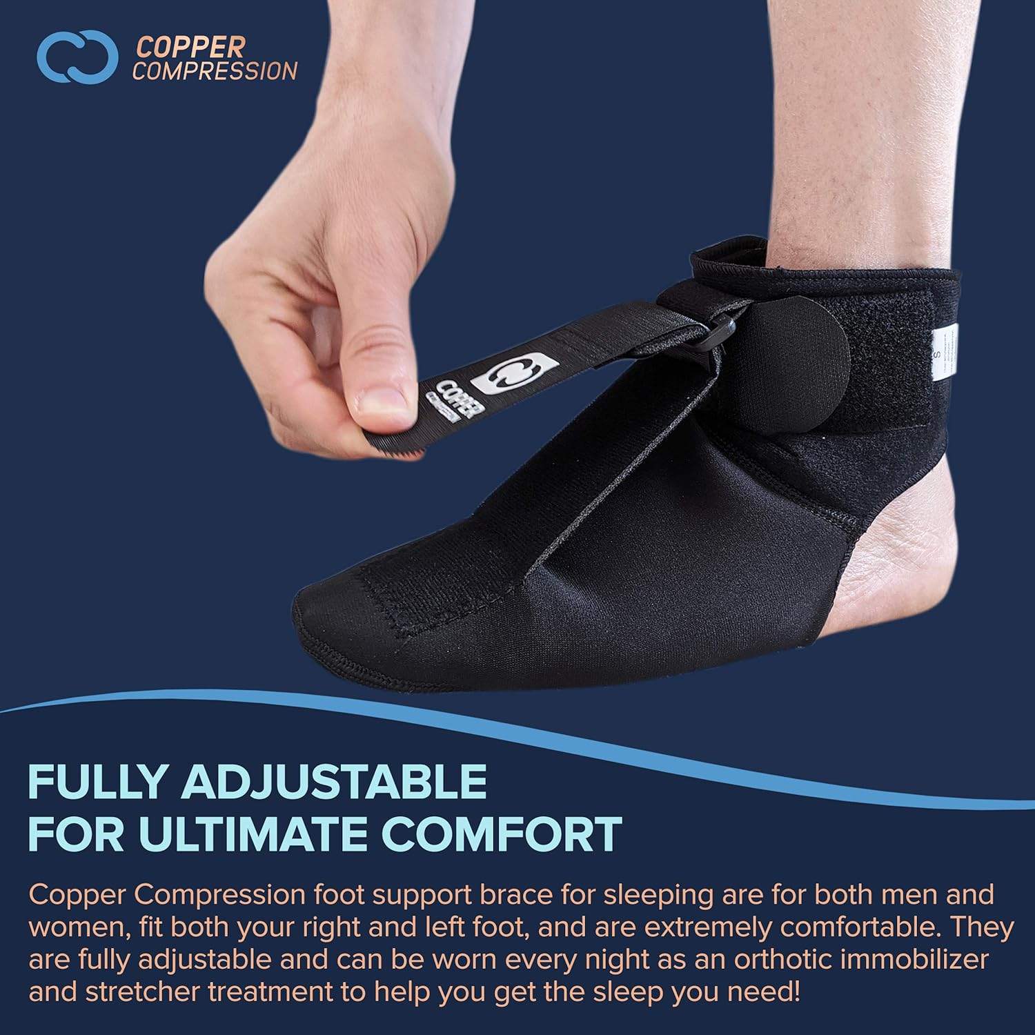 Copper Compression Plantar Fasciitis Night Splint Sock. Planter Fasciitis Support Dorsal Drop Foot Brace for Right or Left Foot. Soft Stretching Boot Splints for Feet, Sleep, Recovery Socks, Braces: Health & Personal Care