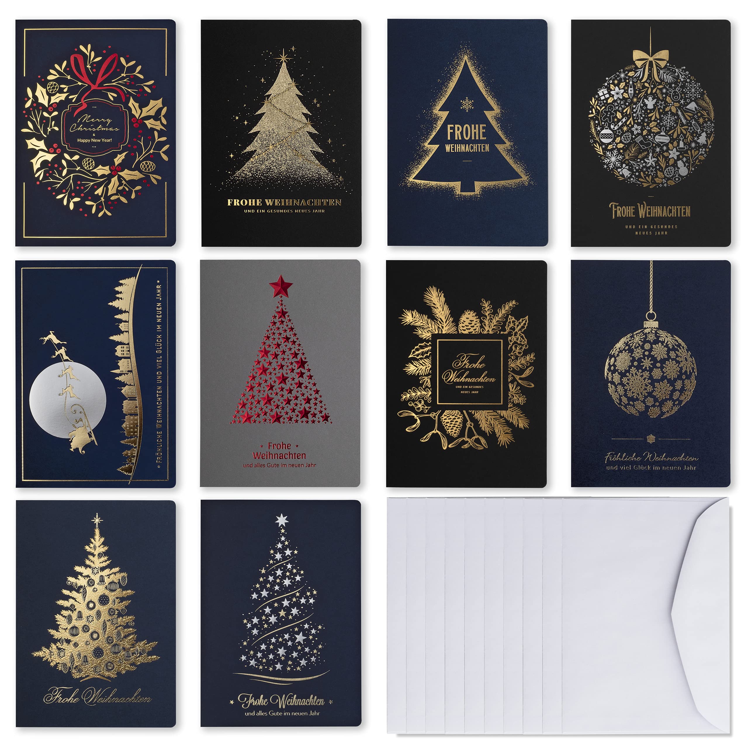 Art Nuvo – Exclusive Christmas Cards No. 52 – Set of 10 Cards, 120 x 170 mm, Gold Plated and Embossed Christmas Motifs – Made from Metallic and Colourful Paper with Inserts and Envelopes