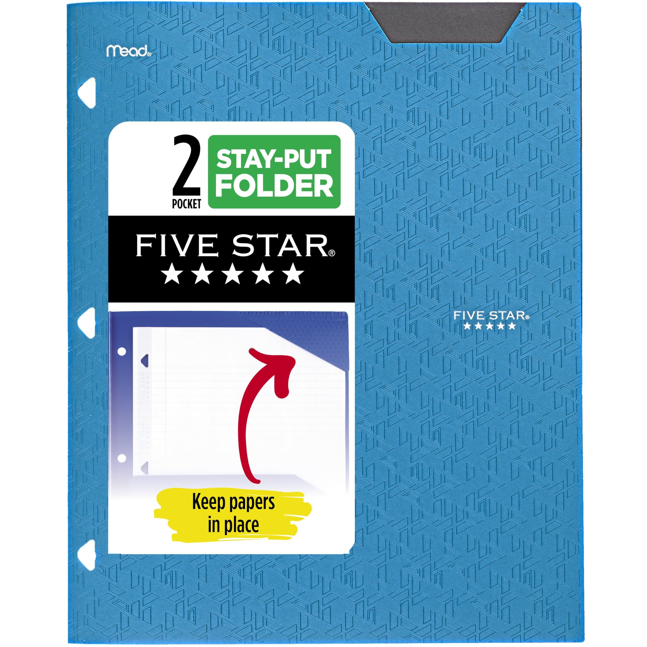 Photo 1 of Five Star 2-Pocket Folder, Plastic Folder with Stay-Put Tabs, Fits 3-Ring Binder, Holds 8-1/2" x 11" Paper, Tidewater Blue (333420H-ECM)
