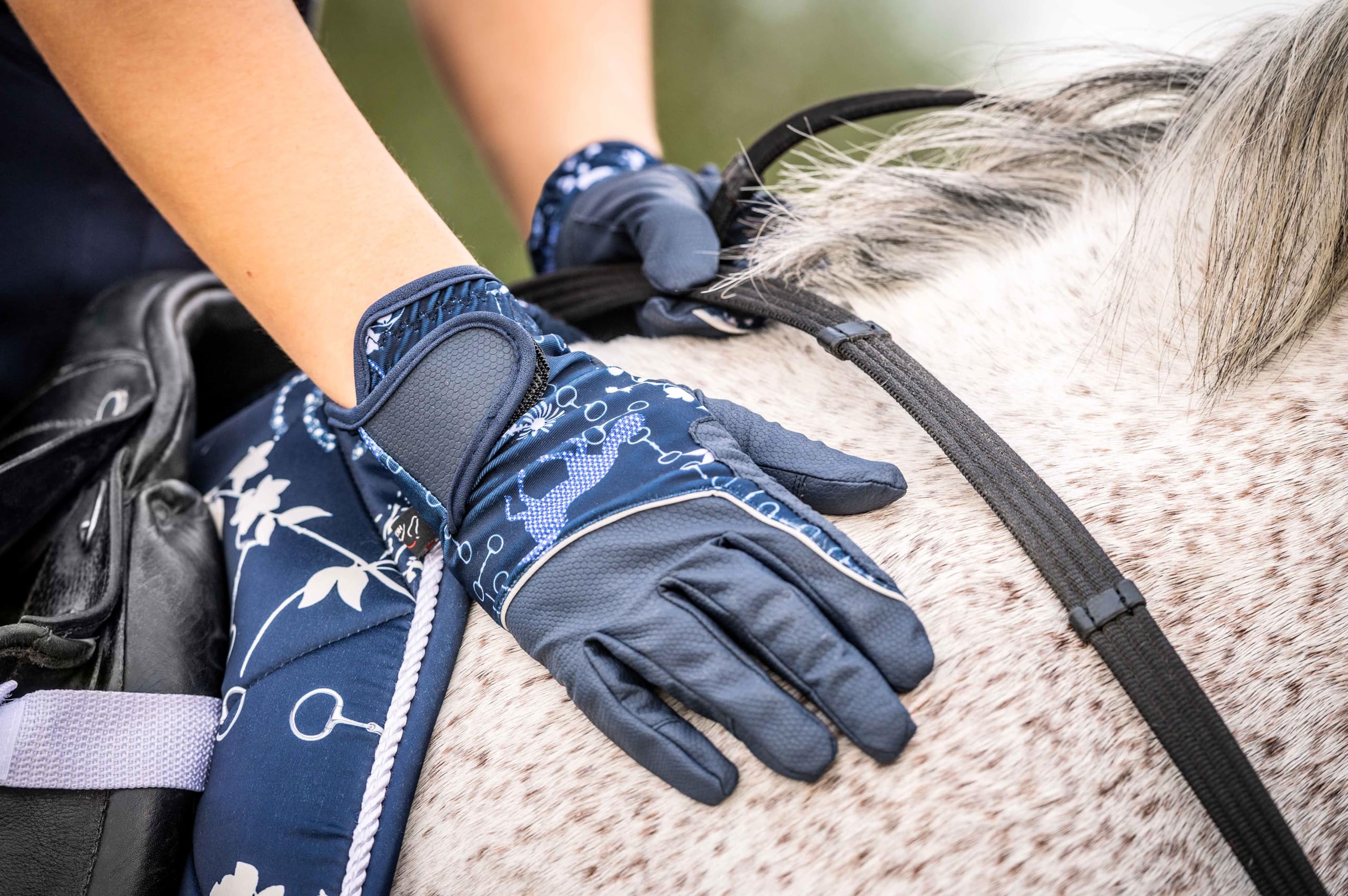 HKM Bloomsbury Riding Gloves Dark Blue/White XXS