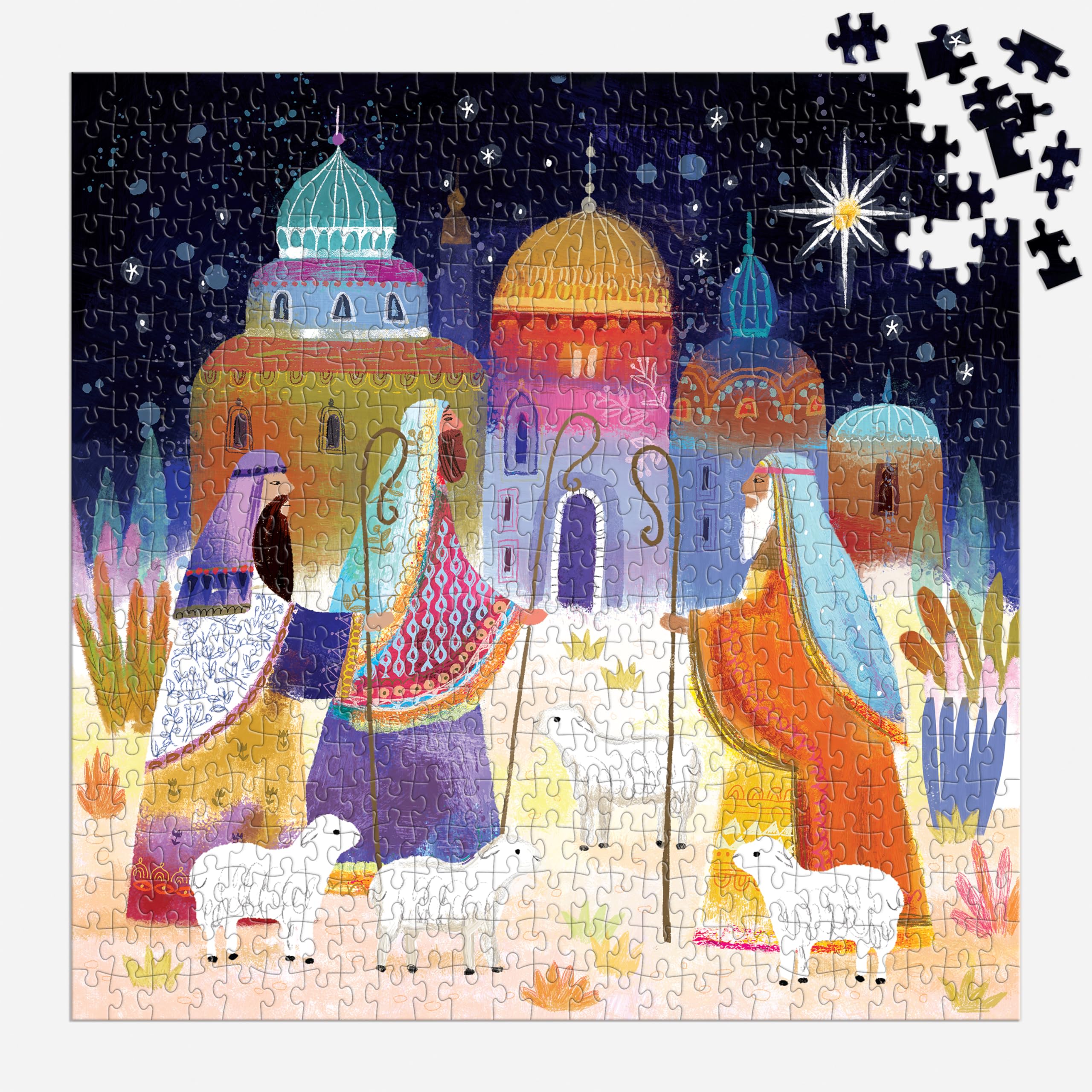 Galison Journey of Three Kings – 500 Piece Jigsaw Puzzle Featuring Artwork Capturing The Journey of The Magi in A Vibrant Jewel Toned Composition