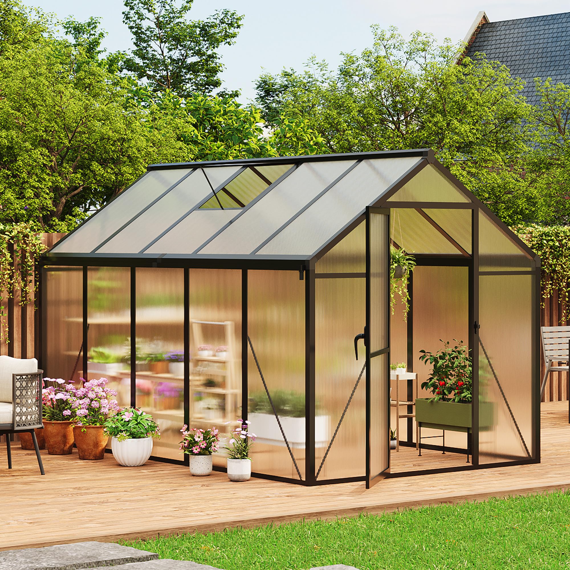 View 1 of ****PARTIAL SET, BOX 2/2 ONLY**** 6×10 FT Greenhouse, Large Walk in Greenhouses for Outdoors and Garden Planting, Polycarbonate Greenhouse with Enhanced Aluminum Frame, Green Houses with Quick Setup Structure and Roof Vent, Black