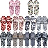 Chuarry 10 Pairs Floral Cotton House Slippers for Guest Women Washable Indoor Cotton Slippers Open Toe for Hotel Travel Airplane Spa, 2 Sizes