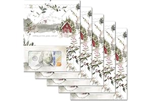 ZipGifts Holiday Card | Zip-Open Money Holder w/Clear Plastic Window for Cash, Check, & Gift Card (Water Color Wishes | 5-Pack)