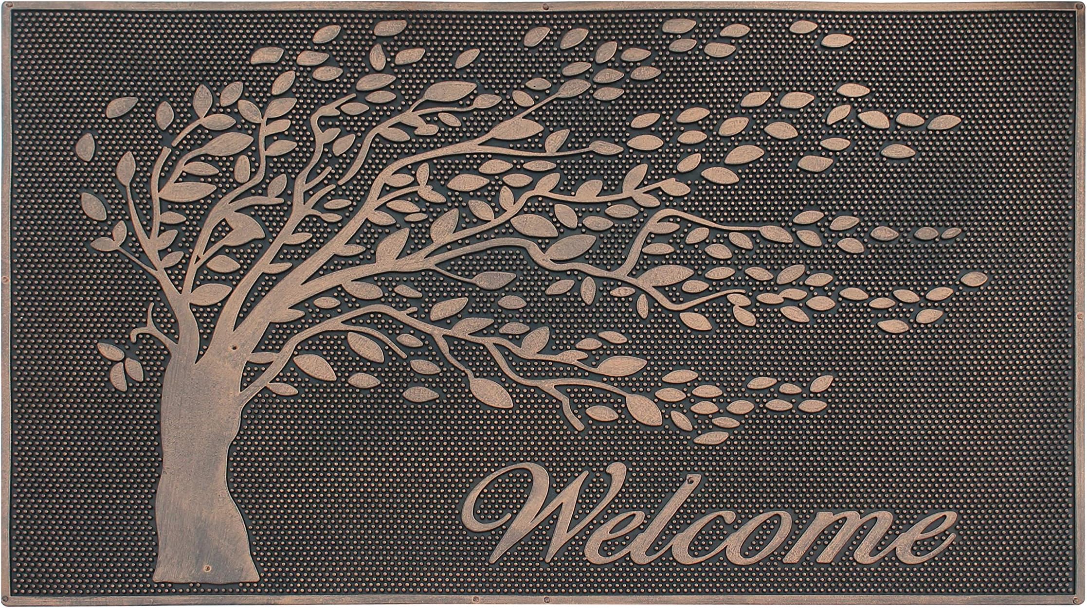 A1 Home Collections A1HOME200120 Doormat Falling Leaves Welcome Rubber Pin Mat,Beautifully Copper Finish 18X30