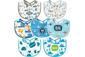 2ooya 7Pcs Cotton Waterproof Baby Bibs Resin Button Closure Newborn Babies Bib Keepsake Baby Gift for Drooling Feeding Eating