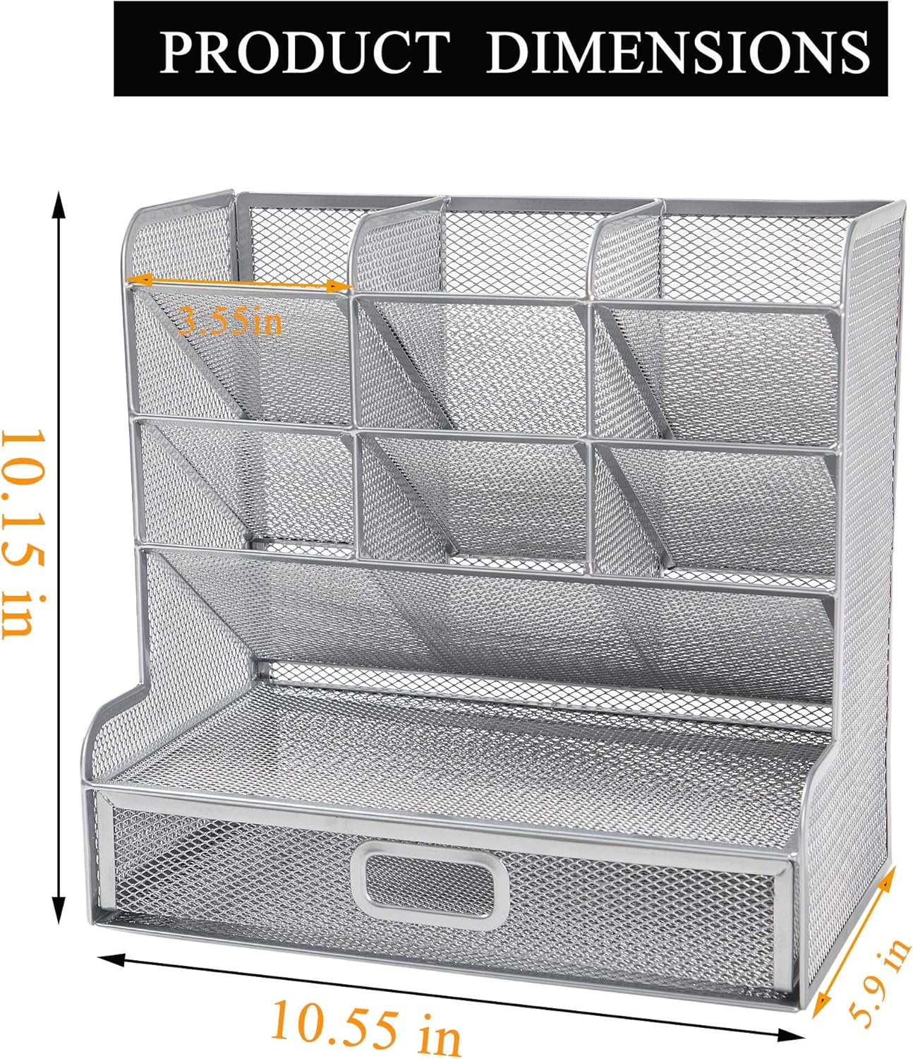 Cmonie Multi-Functional Mesh Desk Organizer Pen Holder, Pen Organizer for Desk, 10 Compartments Desktop Stationary Organizer, Storage Rack for School Home Office Art Supplies (Sliver) : Office Products