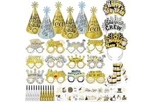 DPKOW 78pcs Glitter New Years Eve Party Supplies 2026, Laser Hats Glasses Streamers Tattoos Party Blowers Headband for NYE 20