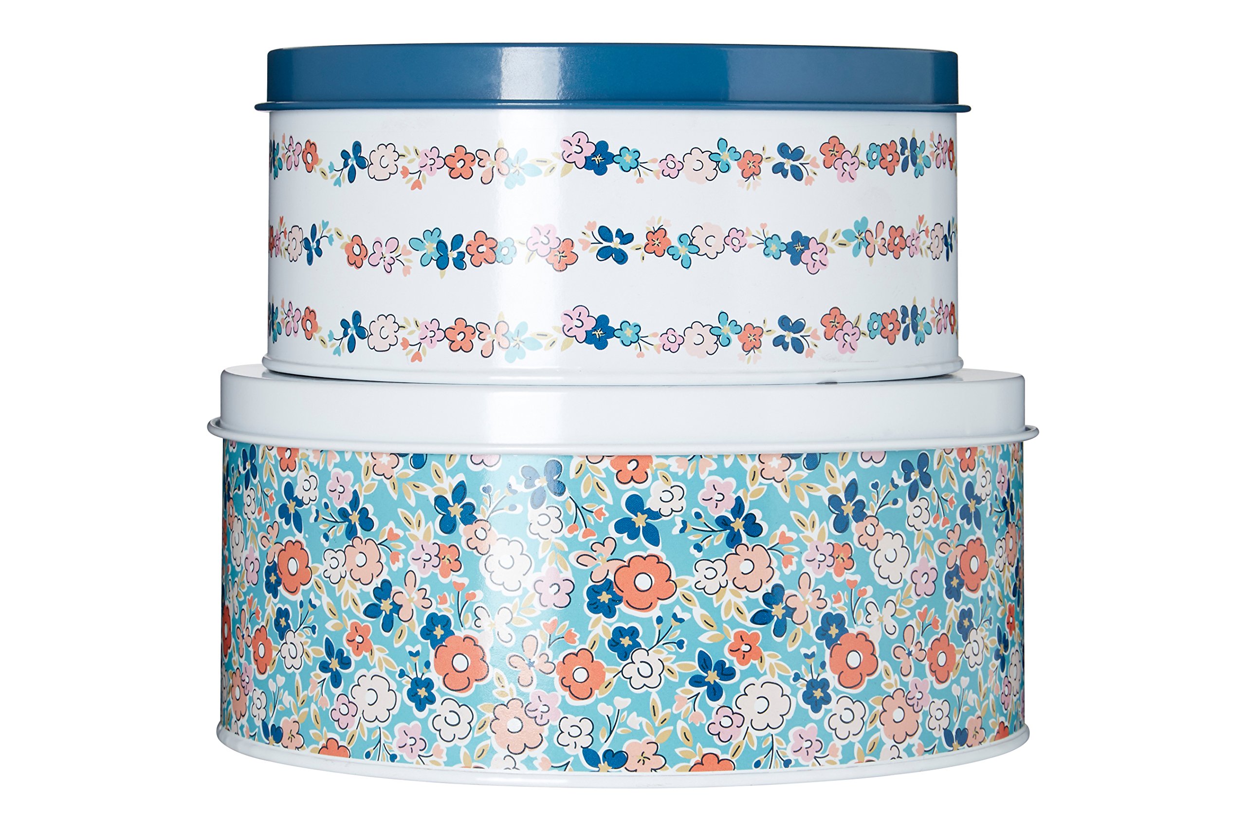 Premier Housewares Cake Tins Set Of 2 Baking Tins Multi- Colored Flowers Cake Baking Tins Pie Tin Cheesecake Tin Galvanised Steel Small Cake Tins