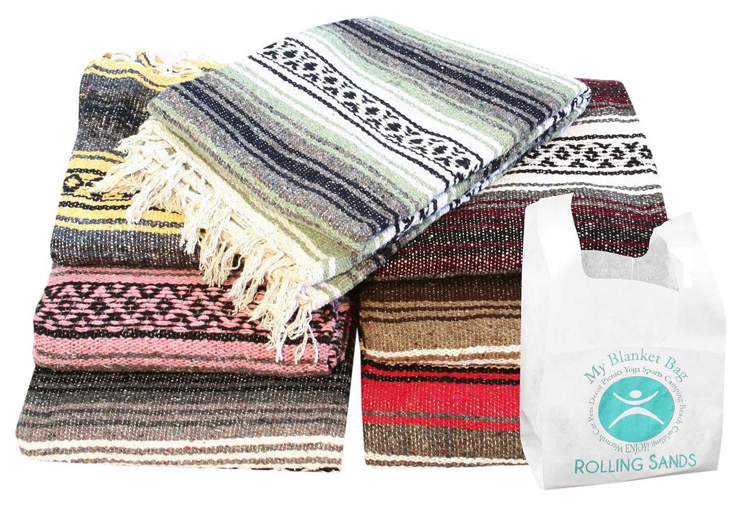 Hand Woven Classic Mexican Yoga Blanket and Rolling Sands