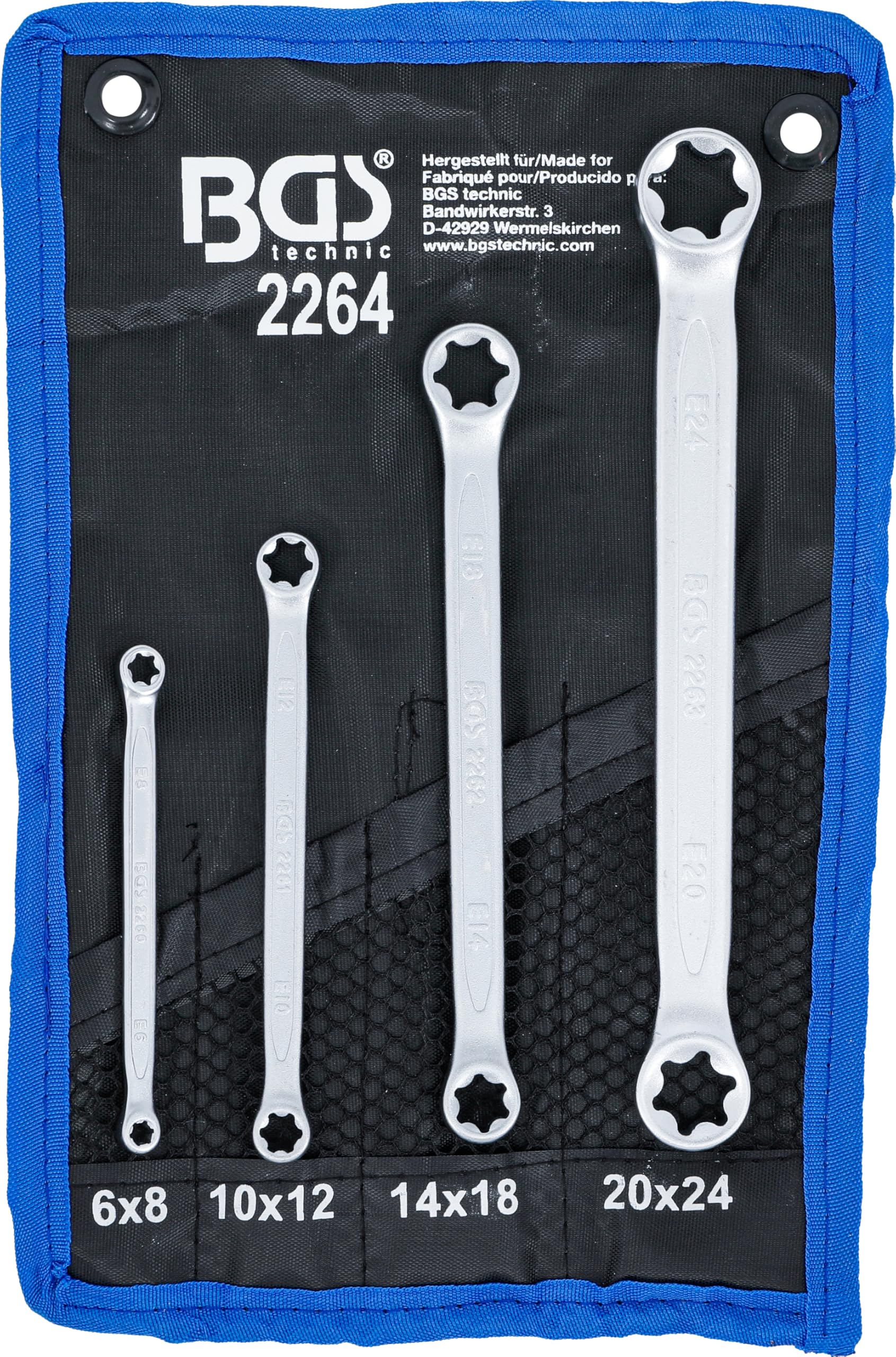 BGS 2264 | Double Ring Spanner Set with E-Type Ring Heads | E6 x E8 - E20 x E24 | 4 pcs.