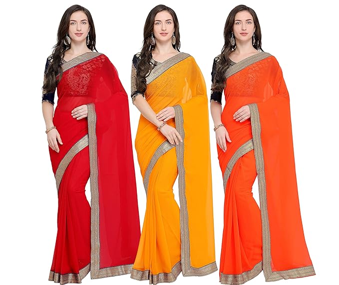 Set of 3 Traditional Chiffon Sarees