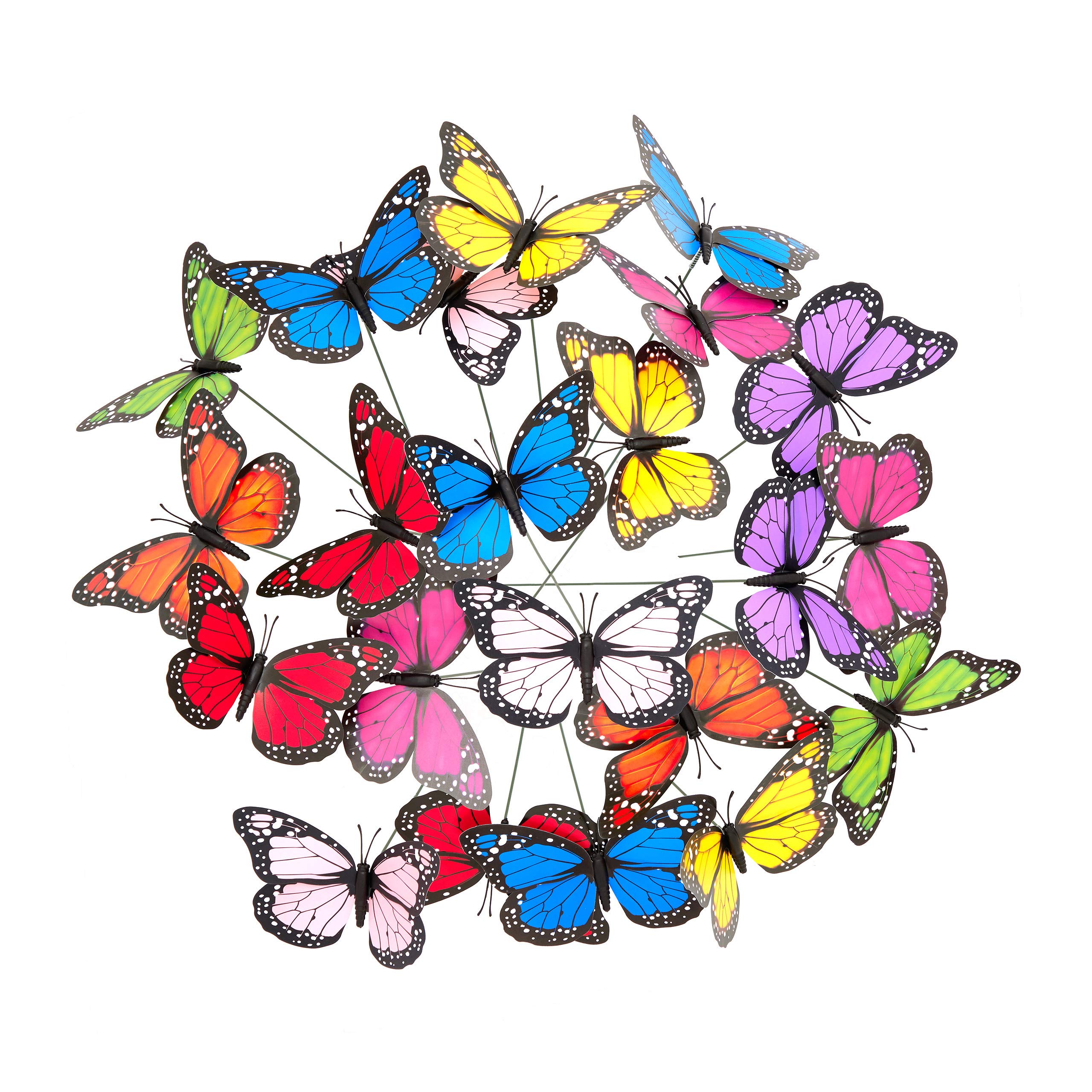 Relaxdays Ornamental Garden Butterflies, Set of 36, Flowerpot Decoration, Decorative Outdoor Butterfly Stakes, Metal Sticks, PVC, Multicoloured