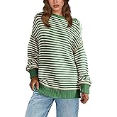 Cazaddi Women's Oversized Striped Sweater Long Sleeve Crew Neck Fall Pullover Sweater Tops