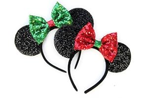 CLGIFT Two x Christmas Mickey Ears, Christmas Minnie Ears, Christmas,Holiday Ears Rainbow
