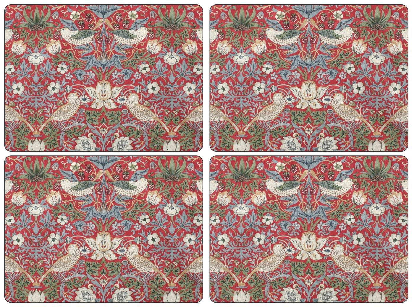 Pimpernel Strawberry Thief Red Placemats, Wood, Multi-Colour, Small, Set of 4