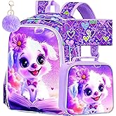 AGSDON 3PCS Backpack for Girls, 16" Kids Backpacks Set for Elementary Preschool Kindergarten, Cute Dog Bookbag with Lunch Box