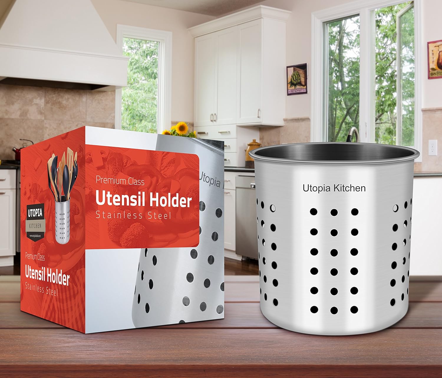 Utopia Kitchen Stainless Steel Cooking Utensil Holder 5 x 5.3 Inches: Kitchen & Dining