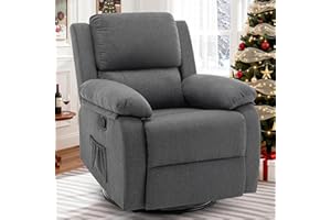 Korser Recliner Chair, 360 Swivel Rocker Chair for Adults, Small Rocking Recliner Chair for Small Spaces, Upholstered Fabric Glider Recliner Nursery Chair with Side Pockets for Living Room, Nursery