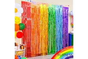 LOLStar Rainbow Foil Fringe Curtains, 30 Pack Rainbow Party Decorations 98.42x6.6 ft