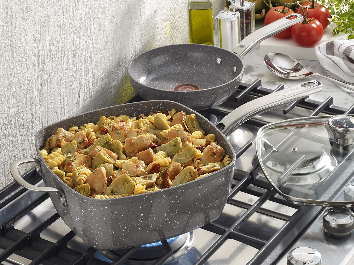 T-fal E76507 Ultimate Hard Anodized Scratch Resistant Titanium Nonstick Thermo-Spot Heat Indicator Anti-Warp Base Dishwasher Safe Oven Safe PFOA Free Saute / Fry Pan Cookware, 12-Inch, Gray: Tfal Pan: Kitchen & Dining