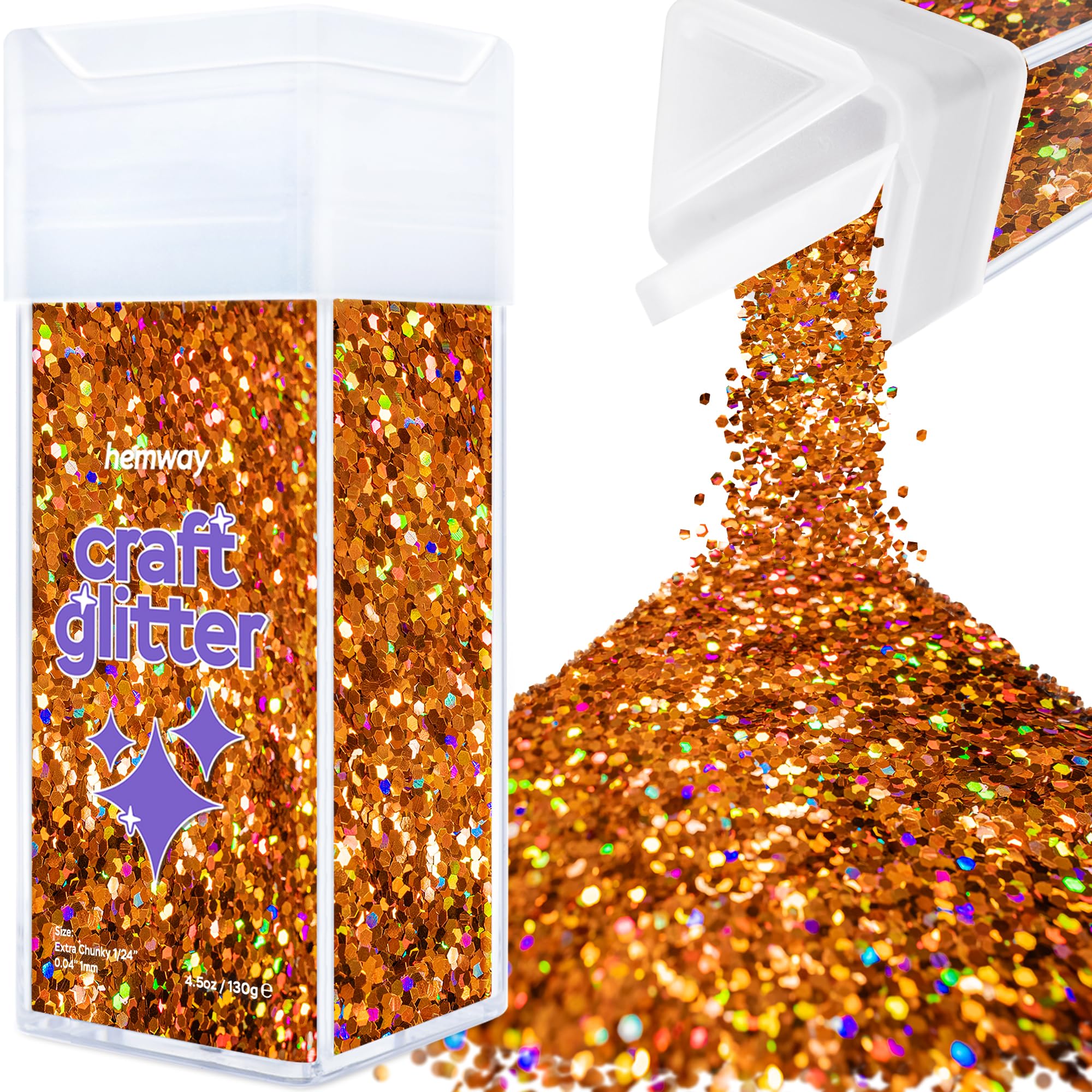 Hemway Glitter Shaker Copper Holographic 110g Extra Chunky, Craft Glitter Shaker for Resin & Epoxy Crafts, Christmas Art Supplies, Nail, Body, Face, Eye, Festival, Crafting, Slime, Sparkle