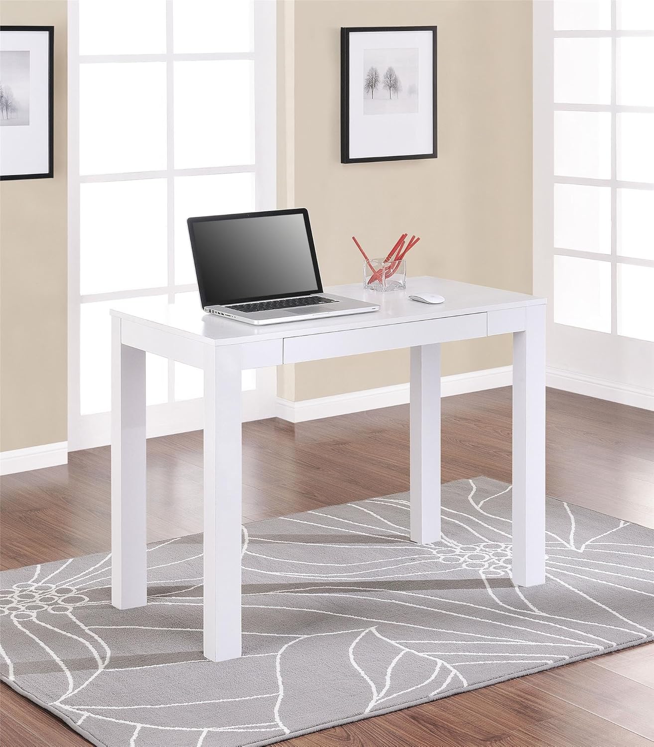Ameriwood Home Parsons Desk with Drawer, White: Furniture & Decor