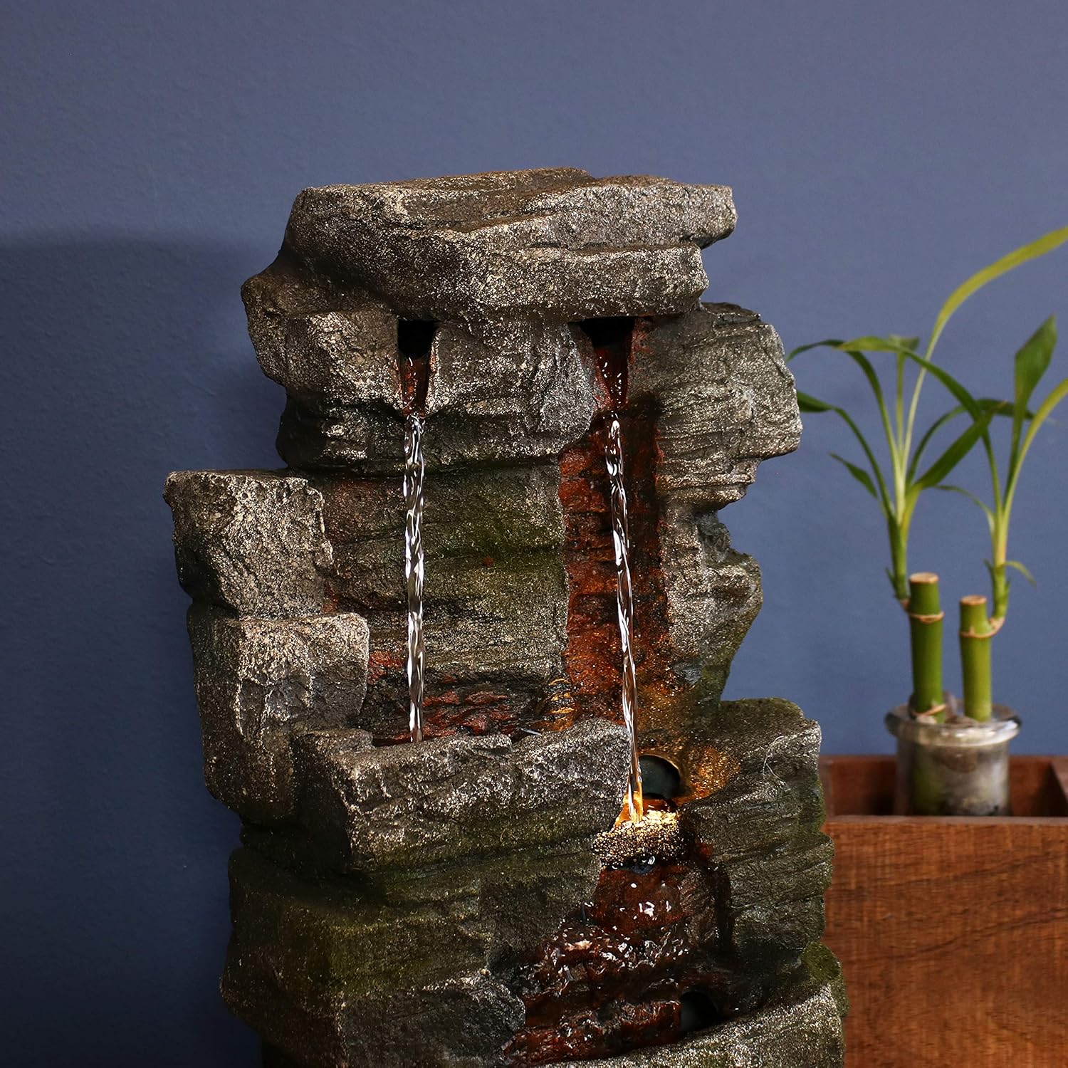 Sunnydaze 14-Inch Towering Cave Waterfall Indoor Tabletop Water Fountain with LED Light - Small Interior Water Feature for Home and Office - Mini Decorative Fountain: Kitchen & Dining