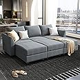 HONBAY Modular Sectional Sleeper Sofa with Storage, Convertible Modular Sectional Sofa with Reversible Chaise Sectional Couch for Living Room, Bluish Grey