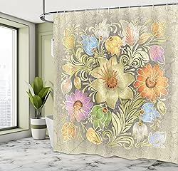 Ambesonne Grunge Shower Curtain, Ornate Aged Floral