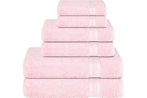 ALL DESIGN TOWELS All Design Pink Bath Towels Set Quick-Dry, Soft, High Absorbent 100% Cotton Towels for Bathroom Guests Pool Gym Camp Travel College Dorm (6 Piece Towel Set, Pink)