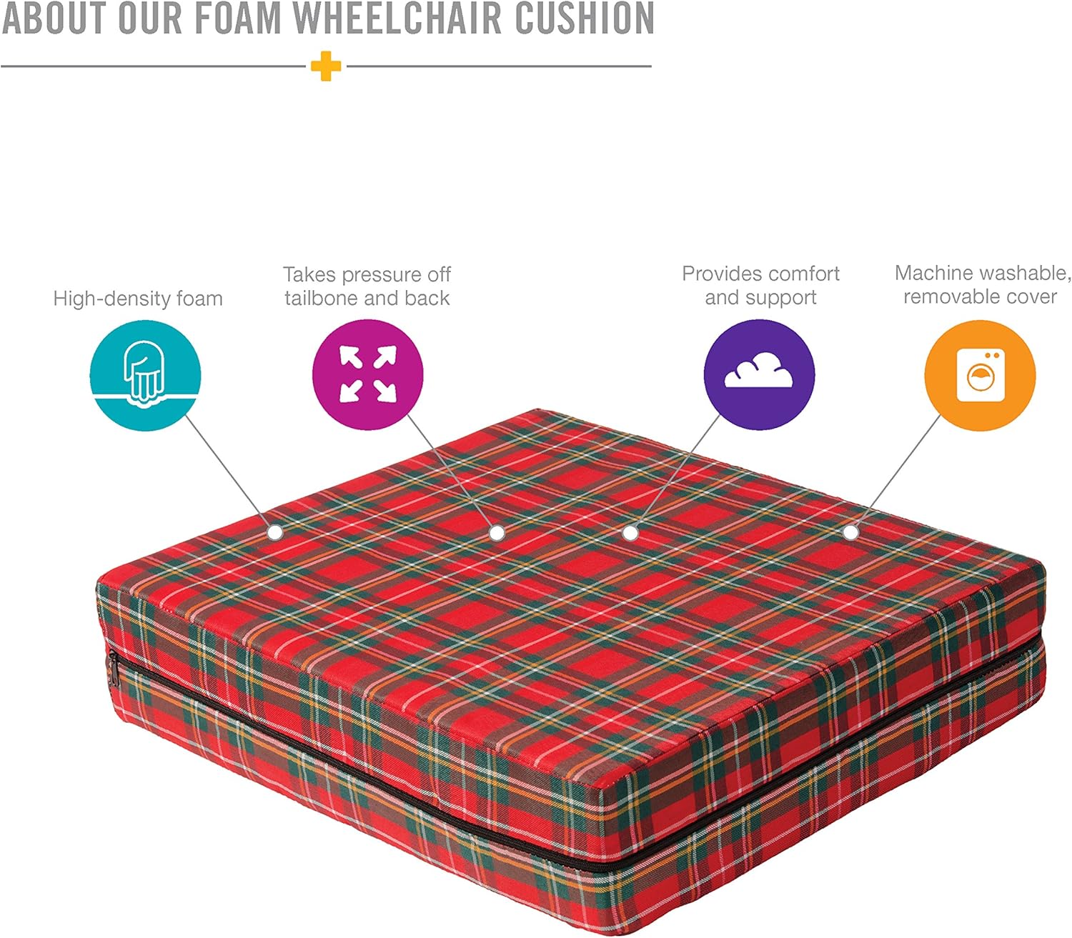 DMI Foam Seat and Wheelchair Cushion with Cover, Supportive Comfort Foam, 4 x 16 x 18 Inch, Plaid: Health & Personal Care