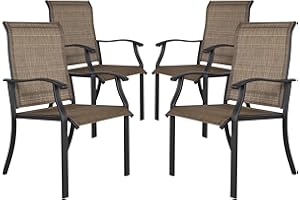 NUU GARDEN 4 Piece Outdoor Patio Dining Chairs, Textilene Dining Chairs with High Back, Patio Furniture Chairs with Armrest, Iron Frame for Lawn Garden Backyard Deck, Black and Brown