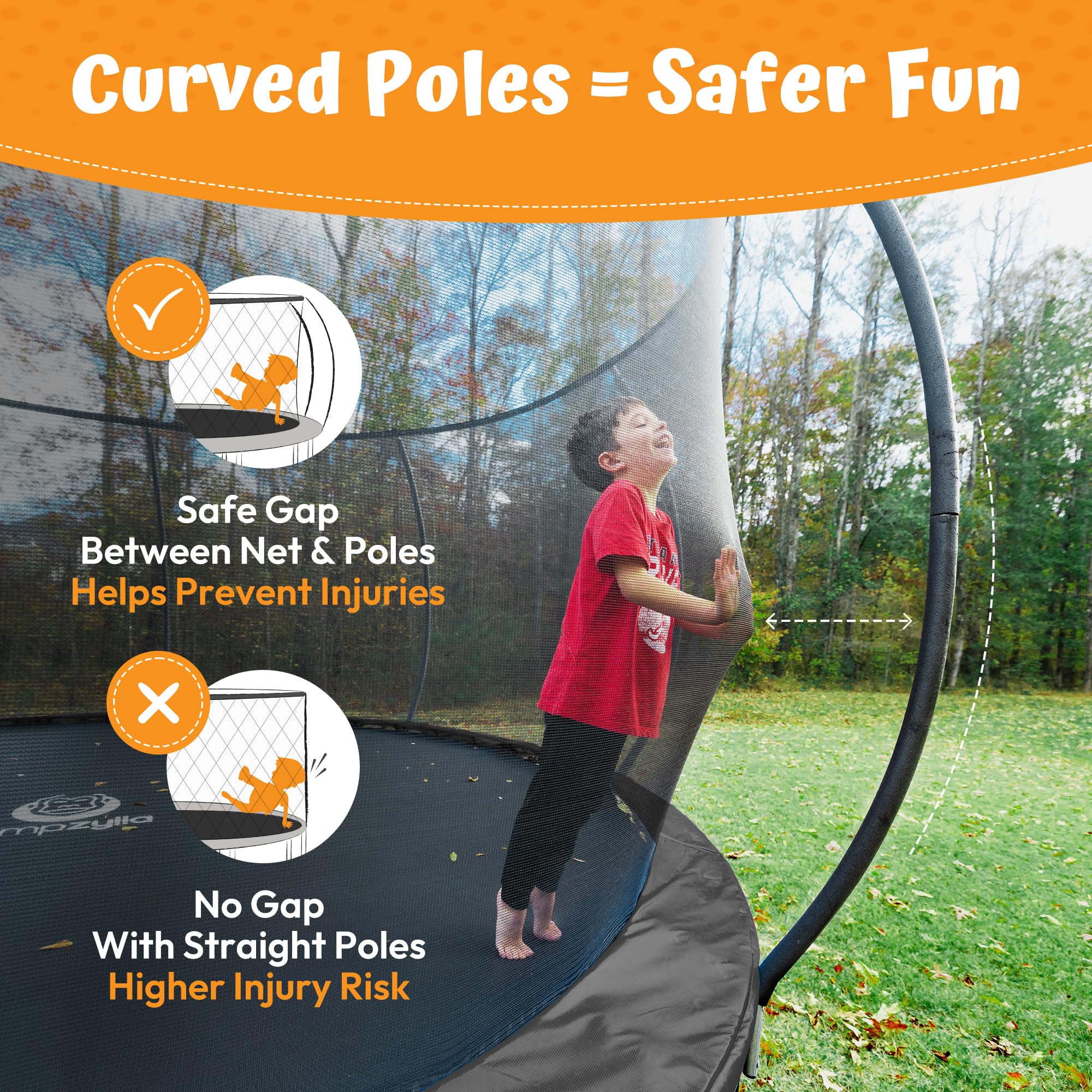 JUMPZYLLA Trampoline Outdoor 8FT 10FT 12FT 14FT 15FT 16FT with Enclosure and Ladder, ASTM Approved Recreational Trampoline for Kids and Adults, Anti-Rust Coated Frame