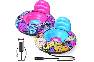 QPAU 44” Snow Tube with Backrest, 2 Pack – Heavy Duty Inflatable Sled 500 lbs Capacity with Cover, Handles & Tow Rope, Snow Tubing Sleds for Kids & Teens, Portable Air Sled with Fast Valve