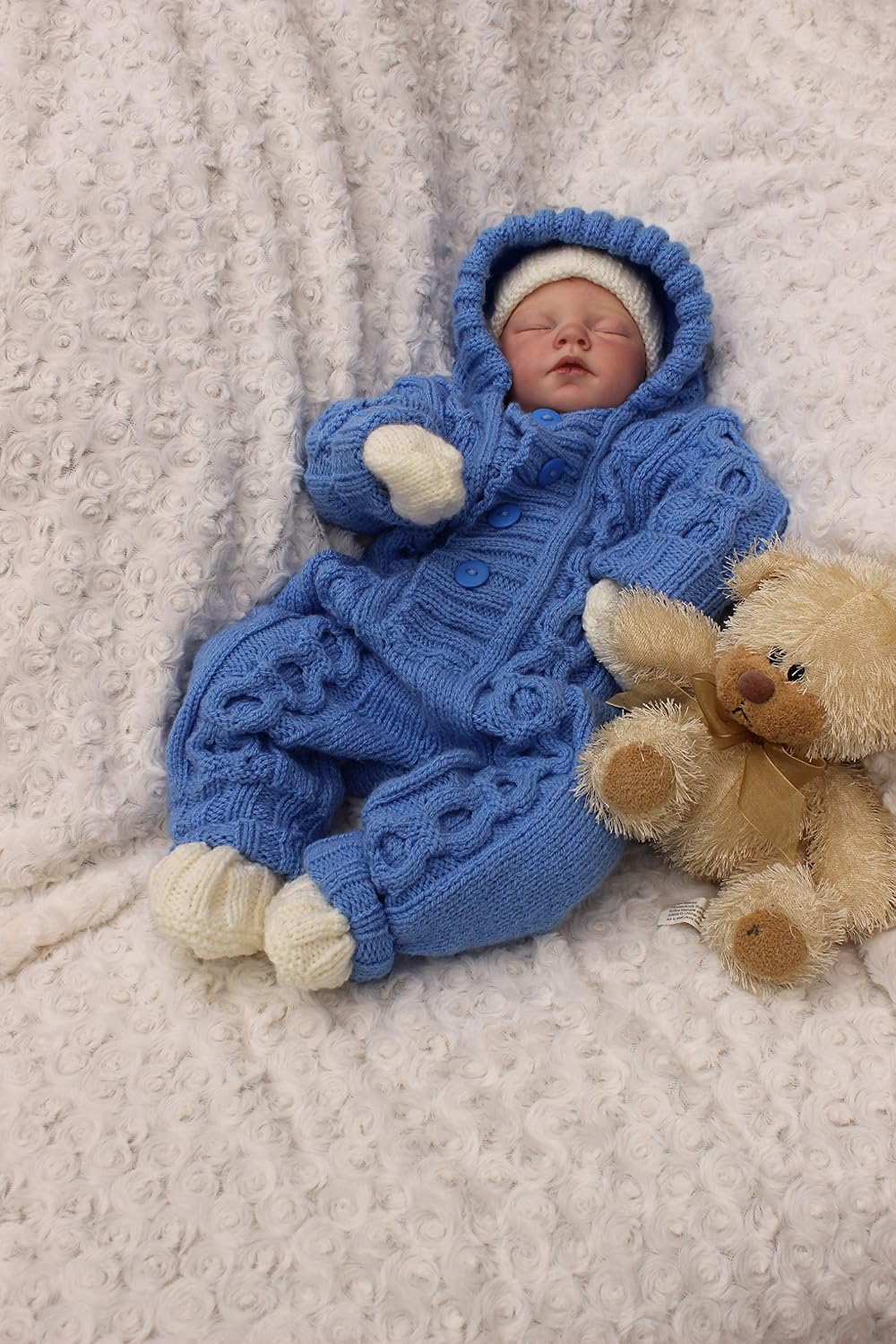 Knitting & Pattern for Baby All-In-One Suit with Matching Hat, Mitts & Bootees, Cabled Pram Suit, Double Knitting Pattern, DK - Image 5