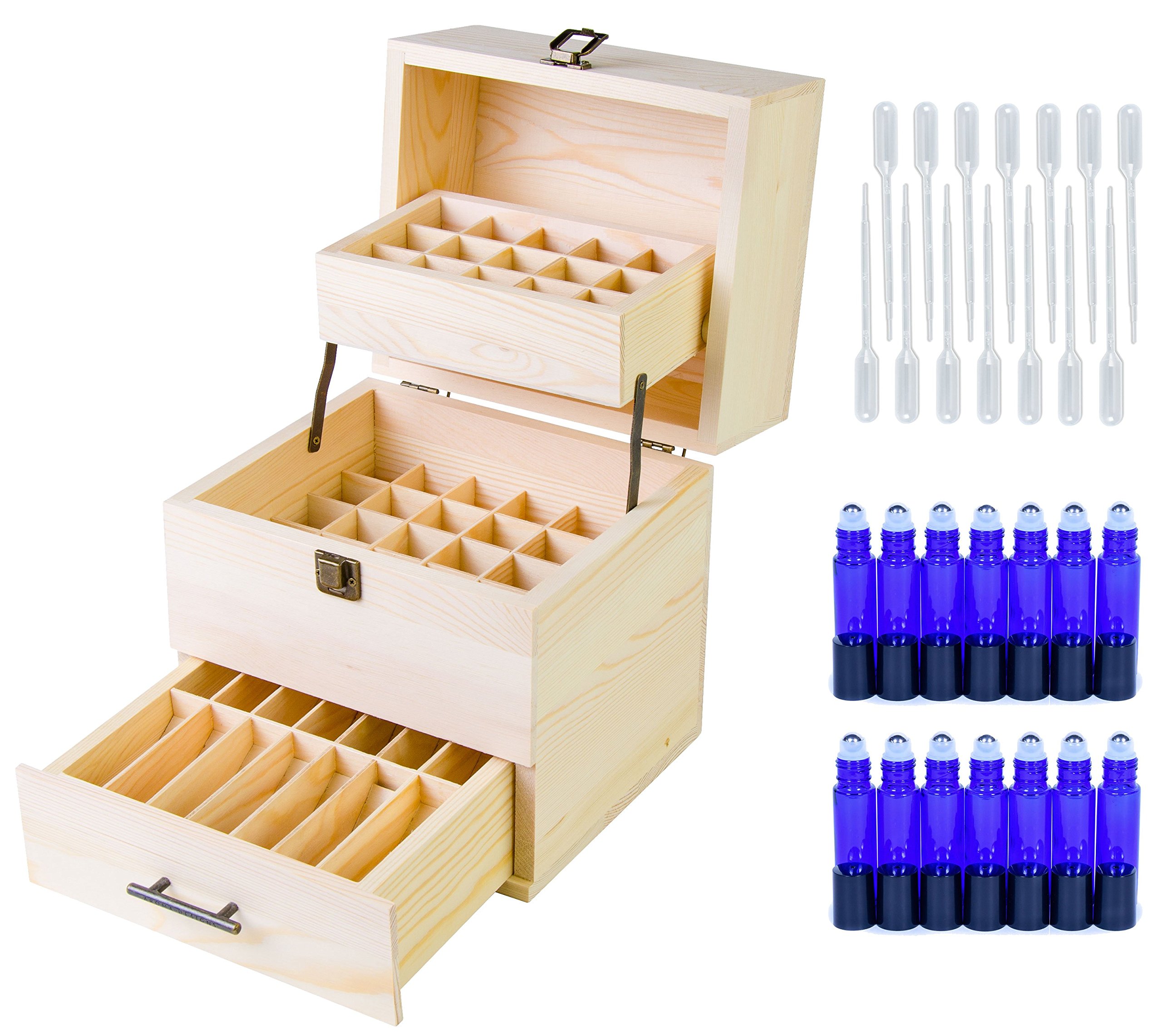 Wooden Essential Oil Box Multi-Tray Organizer W/ 14 10Ml Stainless Steel Roll.. 23 9106Y%2B4aUIL