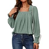 Neineiwu Womens Long Sleeve T Shirts Square Neck Casual Trendy Dressy Tunic Tops