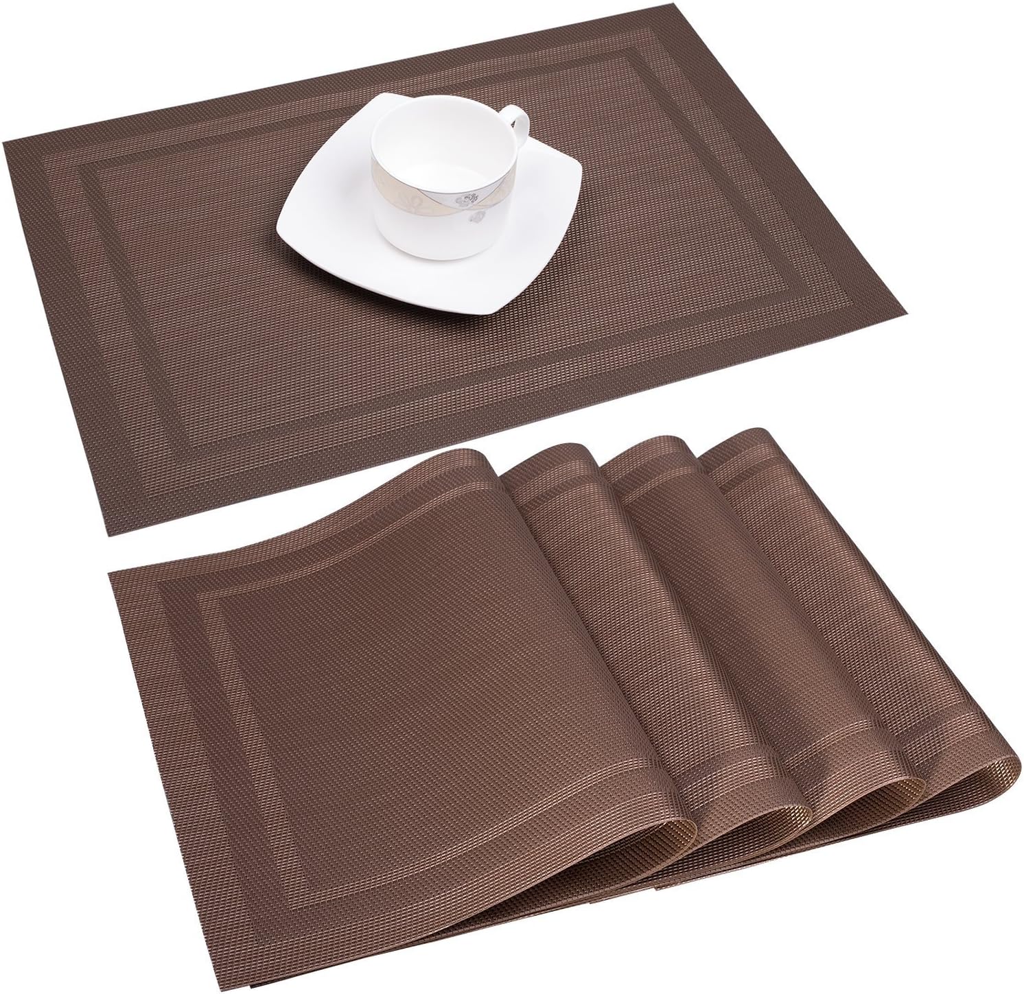 Karateemy Placemats PVC Square Placemats Heat-Resistant Wipeable Washable Placemats Kitchen Dining Restaurant Decorative Table Mats Set of 4 Brown
