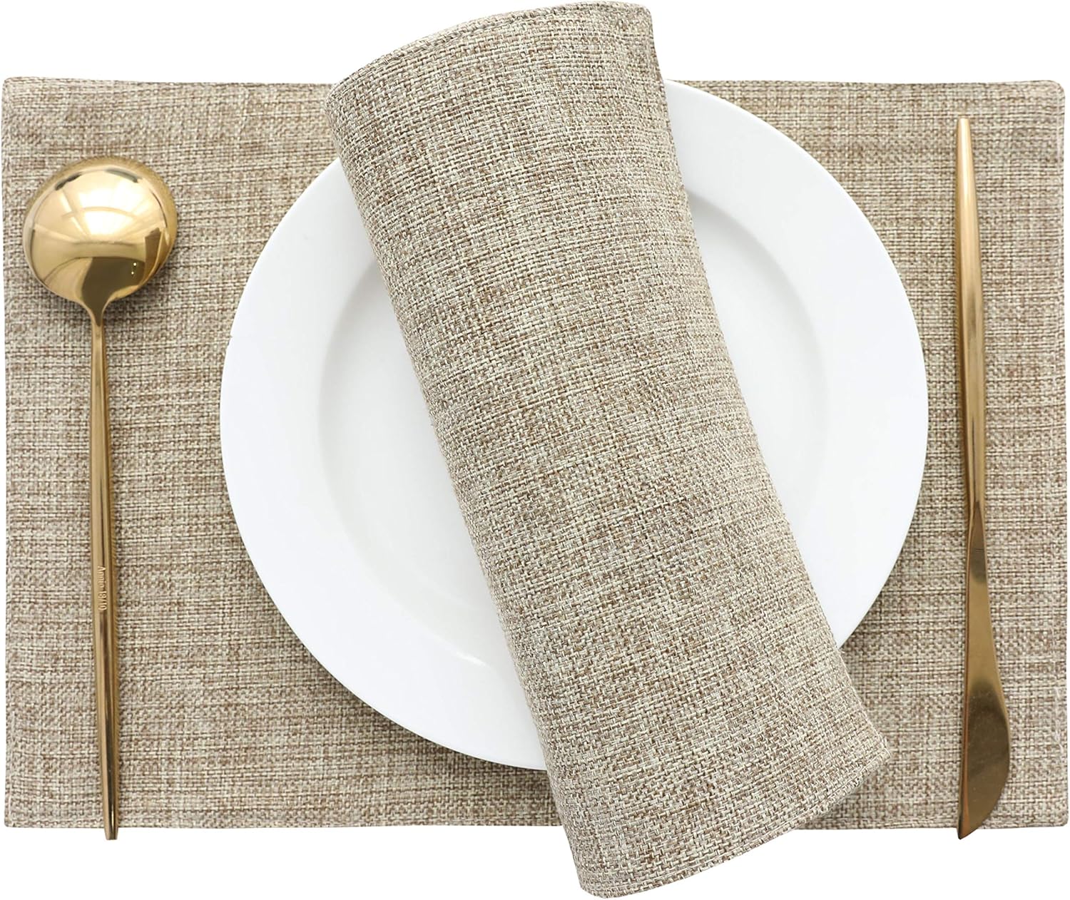 Home Brilliant Set of 4 Placemats Heat Resistant Dining Table Place Mats Kitchen Table Mats, Natural Linen: Home & Kitchen