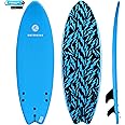 Waterkids 5'6 Reef Kids Surfboard & Leash, Perfect for Learning How to Surf, Made for Kids, Classic Fish Shape Beginner Surfboard, Soft Top Surfboard with Foam Core, Easy to Catch Waves & Progress