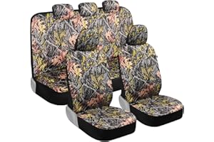 BDK Camo Car, Full Set – Realistic Green Forest Camouflage Automotive Front & Bench Back Seat Cover, Camoflauge Interior Protectors for Auto Truck Van & SUV