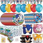 Sonic Birthday Party Decorations | Serves 16 Guests | Balloons, Masks, Banner, Tablecloth, Plates, Napkins, Candles, Sticker | Officially Licensed